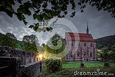 Monastery at dawn black forest night time Stock Photo