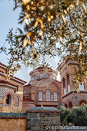 Monastery of Dormition of Holy Mary, Panagia Evrou, Orthodox Monastery, Makri Evros Greece, catholic church in Byzantine style Stock Photo
