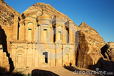 The Monastery El Dayr in Petra Ancient City in a Golden Sun Stock Photo