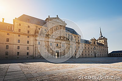 Monastery of El Escorial Facade - San Lorenzo de El Escorial, Spain Stock Photo