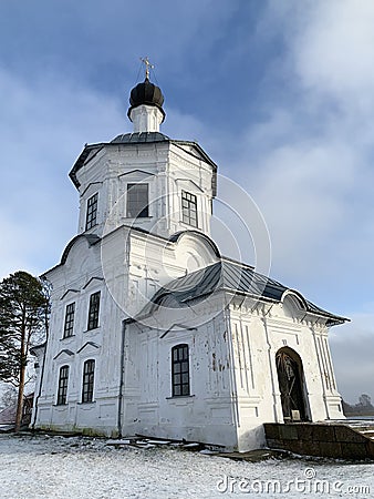 Monastery of Nilo-Stolobenskaya Nilov deserts in the Tver region. Church of the exaltation of the cross in winter Editorial Stock Photo