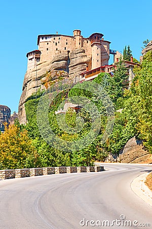 The Monastery of Rousanou on the rock in Meteora Stock Photo