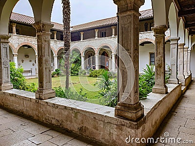 Monastery of St. Francis in Pula. Croatia. Garden of the monastic complex dedicated to St. Francis of Assisi Stock Photo