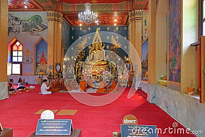 Lord Buddha idol, Thai monastery, bodh gaya, India. Editorial Stock Photo