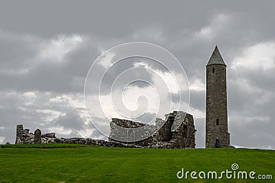Monastic site at Devenish Island, County Fermanagh, Northern Ireland Stock Photo