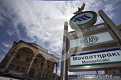 Monastiraki Metro station sign Editorial Stock Photo