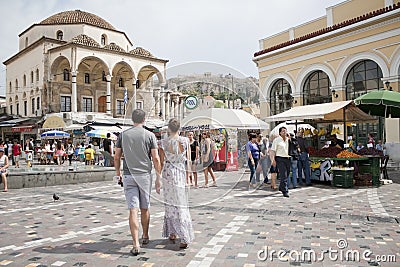 Monastiraki Square in Athens, Greece Editorial Stock Photo