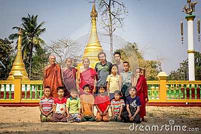 Mondalay/Myanmar-07.03.2017:The portrait of the buddhist master and his students Editorial Stock Photo