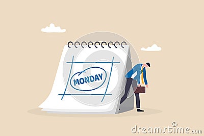Monday blues, tired and fear of routine office work, depression or sadness worker, sleepy and frustrated on Monday morning, tired Vector Illustration
