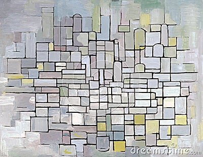 Mondrian Composition in grey, pink and blue Stock Photo