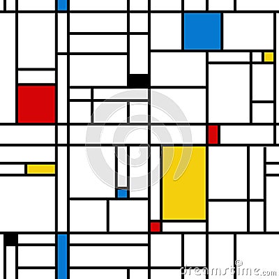 Mondrian style abstract geometric seamless pattern. Vector Illustration