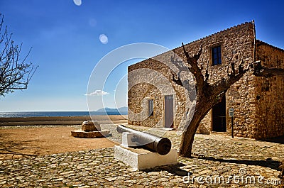 Monemvasia is located in Laconia, Peloponnese, Greece, on a small island Stock Photo