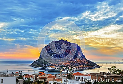 Monemvasia is a town and a municipality in Laconia Stock Photo