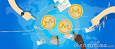 Monero coin increase exchange value digital virtual price up chart blue Vector Illustration