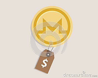 Monero coin price value of crypto-currency in dollar price tag Vector Illustration