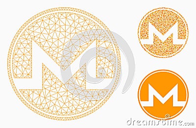 Monero Coin Vector Mesh Wire Frame Model and Triangle Mosaic Icon Vector Illustration