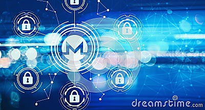 Monero cryptocurrency security theme with blurred abstract light Editorial Stock Photo