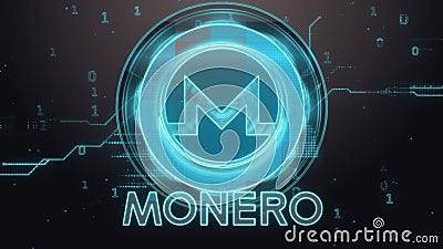 Monero cryptocurrency symbol. Hi-tech futuristic background illustration. Cartoon Illustration