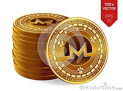 Monero. 3D isometric Physical coins. Digital currency. Cryptocurrency. Stack of golden coins with Monero symbol isolated on white Cartoon Illustration