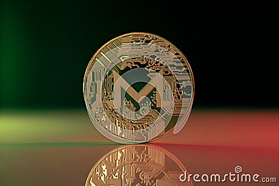 Monero XMR crypto physical coin placed on reflective background Editorial Stock Photo