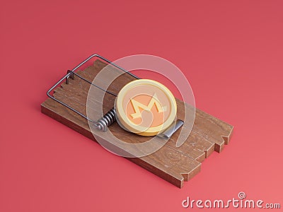 MoneroCrypto Letter M Mouse Trap Catch Risk Danger Hunt Danger Invest 3D Illustration Editorial Stock Photo