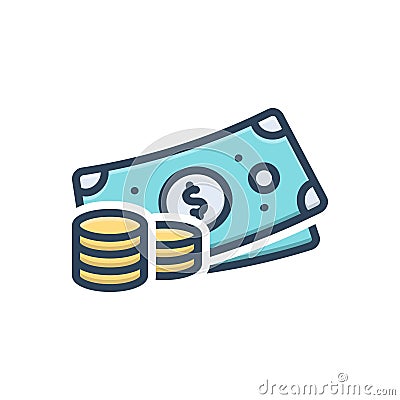 Color illustration icon for Monetary, pecuniary and fiscal Cartoon Illustration