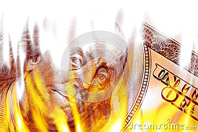 Money Ablaze in Flames Stock Photo