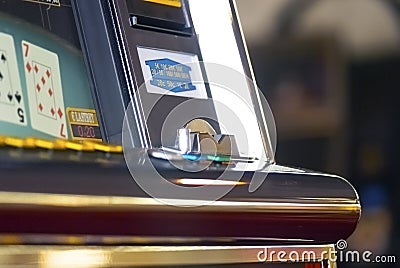 Money acceptor on a slot machine... Stock Photo