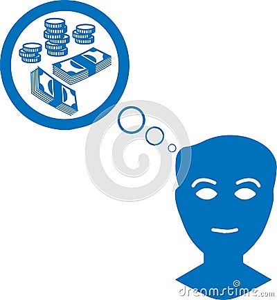 Money addiction icon, Money greedy icon, Money lover blue vector icon Vector Illustration