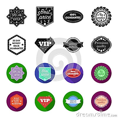 Money back guarantee, vip, medium quality,premium quality.Label,set collection icons in black,flet style vector symbol Vector Illustration