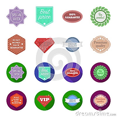 Money back guarantee, vip, medium quality,premium quality.Label,set collection icons in cartoon,flat style vector symbol Vector Illustration