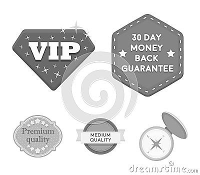 Money back guarantee, vip, medium quality,premium quality.Label,set collection icons in monochrome style vector symbol Vector Illustration
