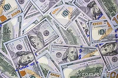 Money background of new hundred dollar bills cash Stock Photo