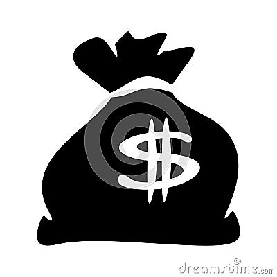 Money bag black sack dollar symbol flat icon Vector Illustration