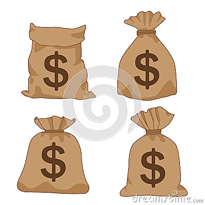 Money bag brown doller on white background illustration vector Cartoon Illustration