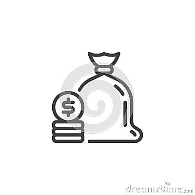 Money bag with coins line icon Vector Illustration