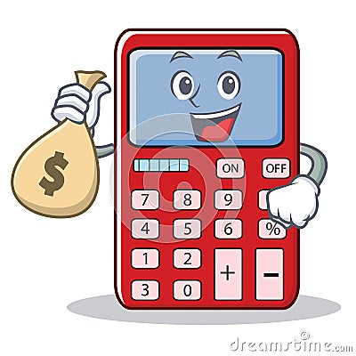 With money bag cute calculator character cartoon Vector Illustration