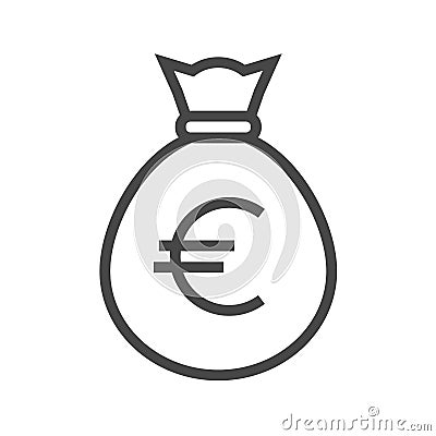 Money Bag with Euro Thin Line Vector Icon Vector Illustration