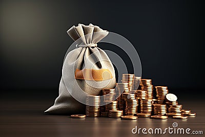 money bag red with gold coins Stock Photo