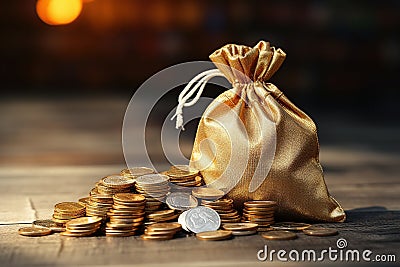 money bag with gold coins Stock Photo