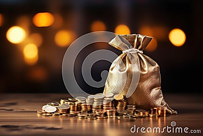 money bag with gold coins Stock Photo