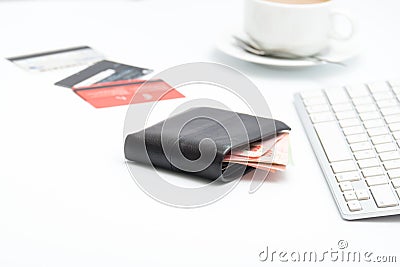 Money bag with keyboard on white background Stock Photo