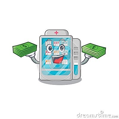 With money bag medicines vending machine isolated the cartoon Vector Illustration