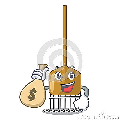 With money bag rake character cartoon style Vector Illustration