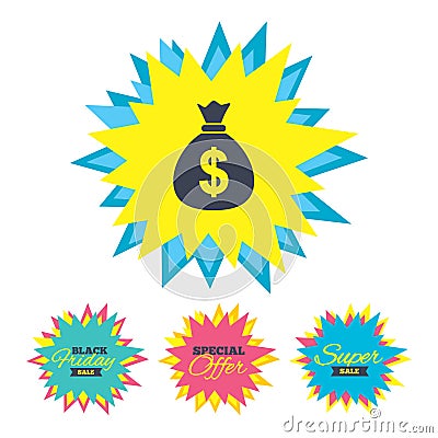 Money bag sign icon. Dollar USD currency. Vector Illustration