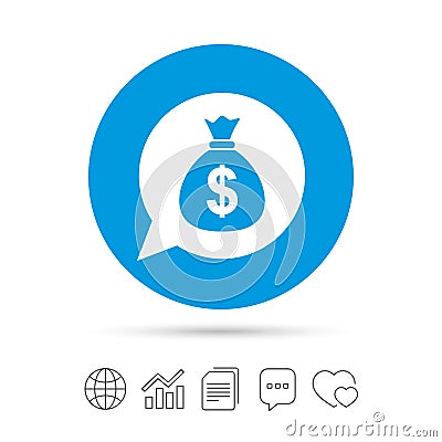 Money bag sign icon. Dollar USD currency. Vector Illustration