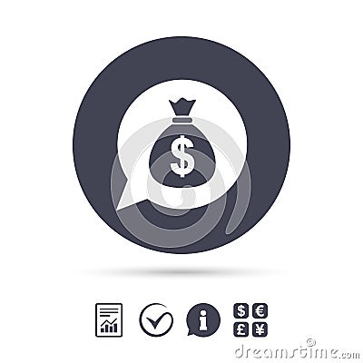Money bag sign icon. Dollar USD currency. Vector Illustration