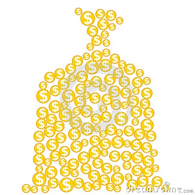 Money bag silhouette created from gold coins with dollar signs Vector Illustration