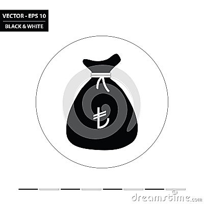 Money bag - Turkish lira black and white glyph flat icon Vector Illustration