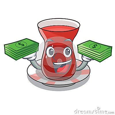 With money bag turkish tea in the saucer characters Vector Illustration